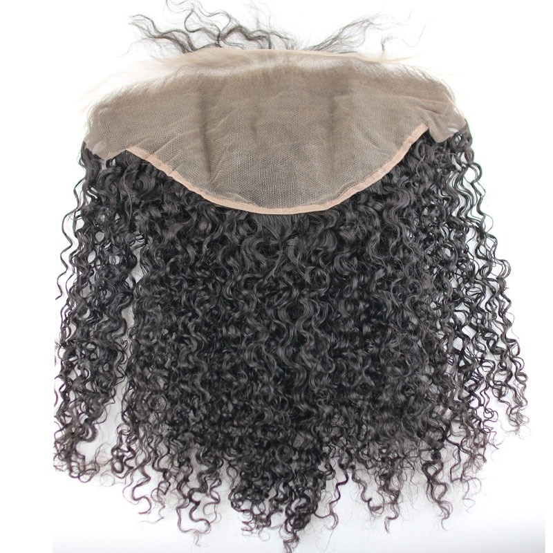 Pre Plucked 13X6 Mongolian Kinky Curly Remy Hair Lace Frontal Closure Bleached knots Natural Color Density 130% In Stock