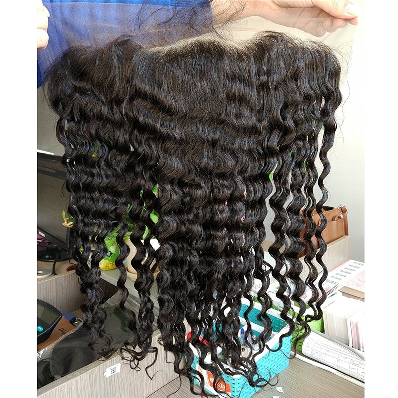 13x6 Full Lace Frontal Closure 150% Density Deep Wave Free Part Brazilian Human Hair Full Lace Closure Bleached Knots with Baby Hair Natural Co