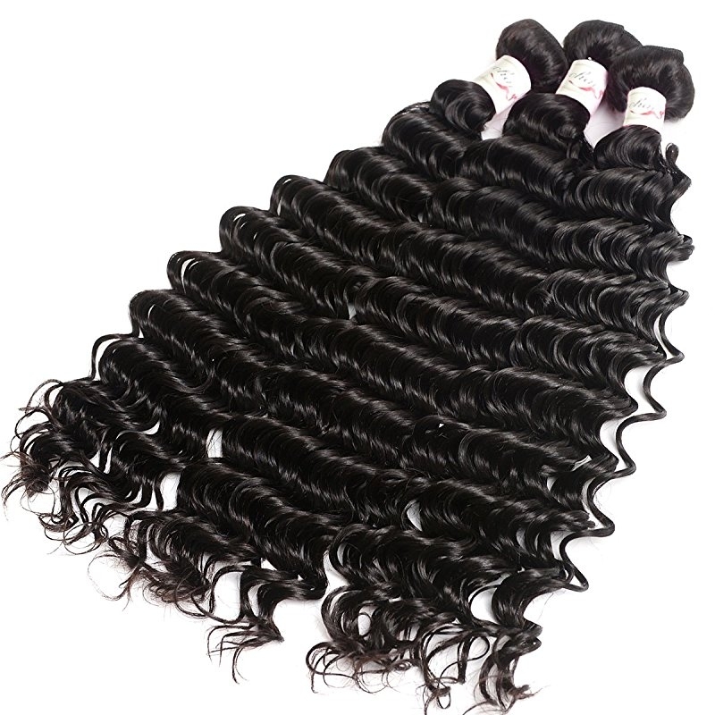 Remy Hair 3 Bundles with Lace Frontal Human Hair Bundles with 13x4 Unprocessed Deep Curly Remy Hair Extensions