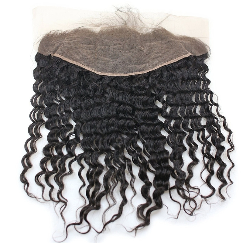 13x6 Full Lace Frontal Closure 150% Density Deep Wave Free Part Brazilian Human Hair Full Lace Closure Bleached Knots with Baby Hair Natural Co