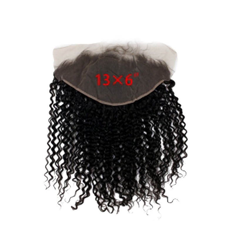 Jerry Curly 13x6 Human Hair Lace Frontal Closure Frontal Bleached Knots With Bundles Baby Hair Natural Color