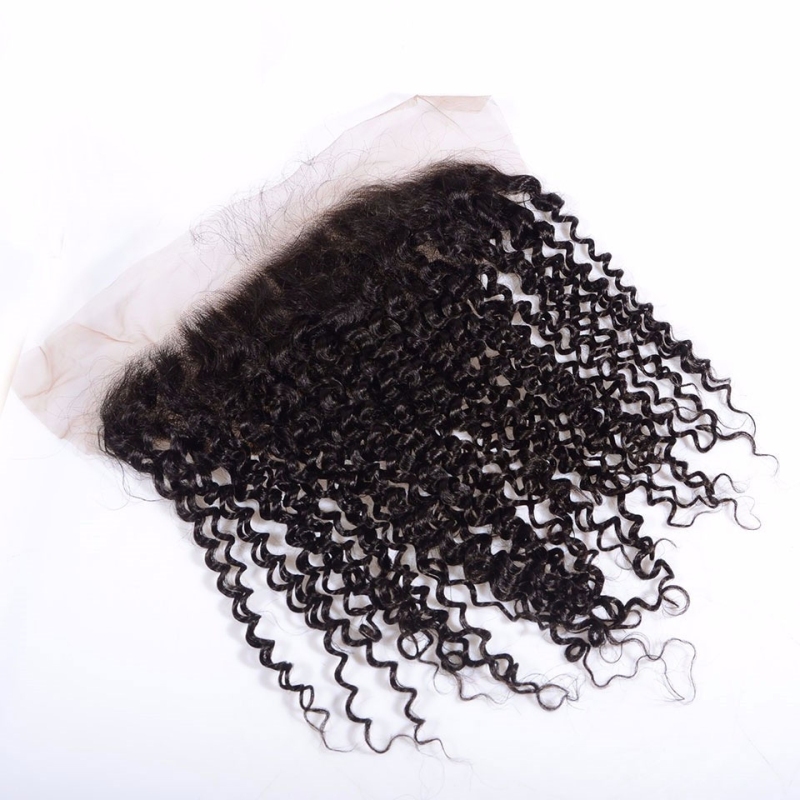 Kinky Curly Brazilian Remy Hair Closure Natural Color Pre Plucked 13x6 Swiss Lace Frontal Baby Hair Bleached Knots