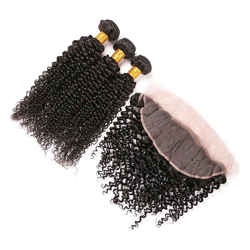 Kinky Curly Hair And Natural Brazilian Lace front Closure Remy Bundles Free Part 13x4 Human Hair