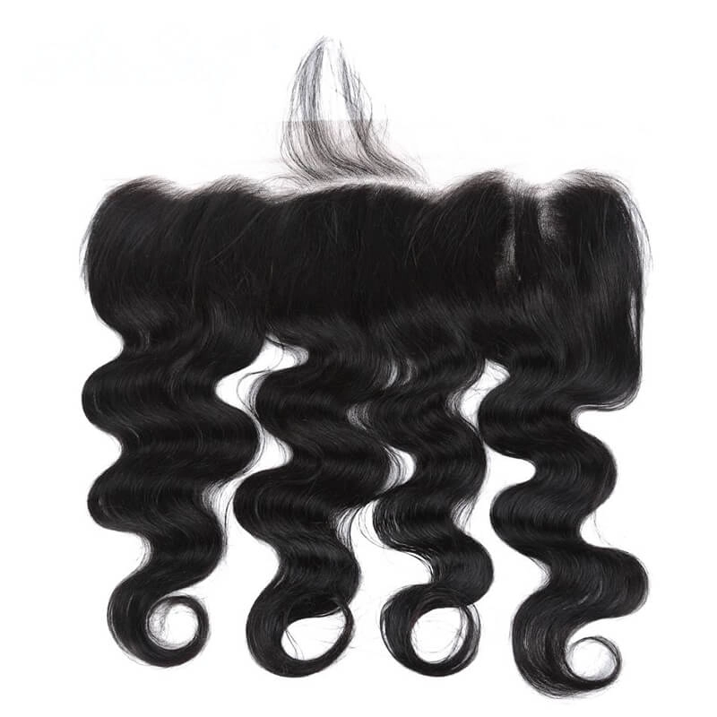 Body Wave Human Hair Bundles with 13X4 Lace Frontal Closure Bleached Knots Pre Plucked