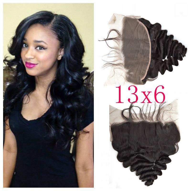 Lace Frontal Closure 13x6 Peruvian Loose Wave Human Hair with Baby Hair Free Part Bleached Knots Remy Hair Weft