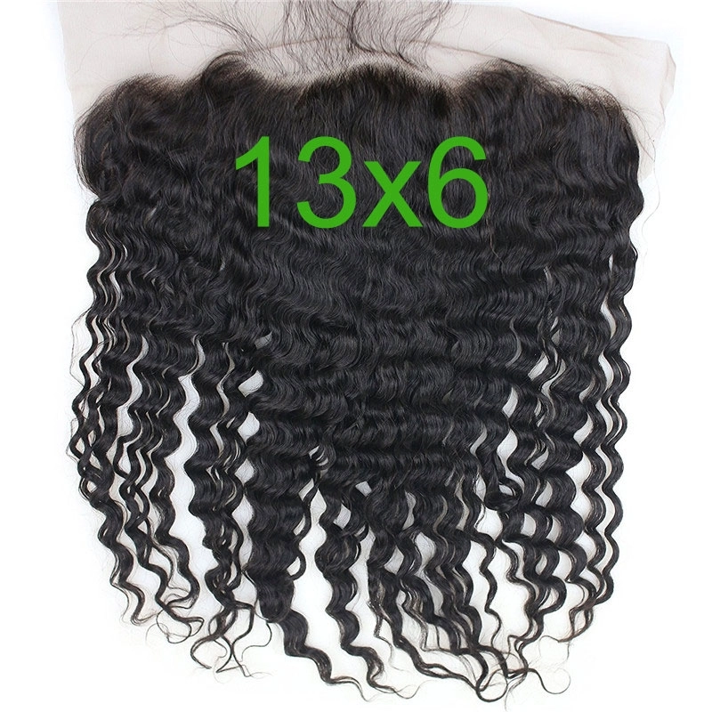 13x6 Full Lace Frontal Closure 150% Density Deep Wave Free Part Brazilian Human Hair Full Lace Closure Bleached Knots with Baby Hair Natural Co