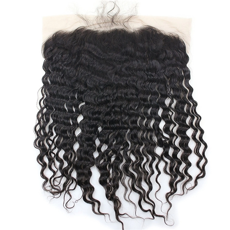 13x6 Full Lace Frontal Closure 150% Density Deep Wave Free Part Brazilian Human Hair Full Lace Closure Bleached Knots with Baby Hair Natural Co