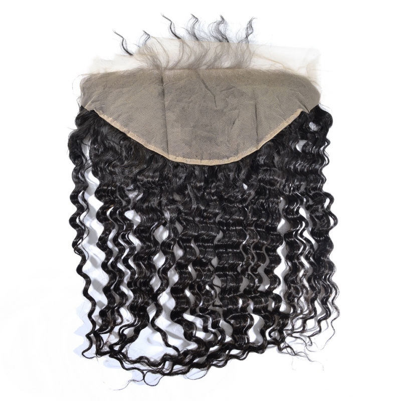 13X6 Deep Wave Ear To Ear Brazilian Lace Frontal Closure With Baby Hair Natural Color 130% Density