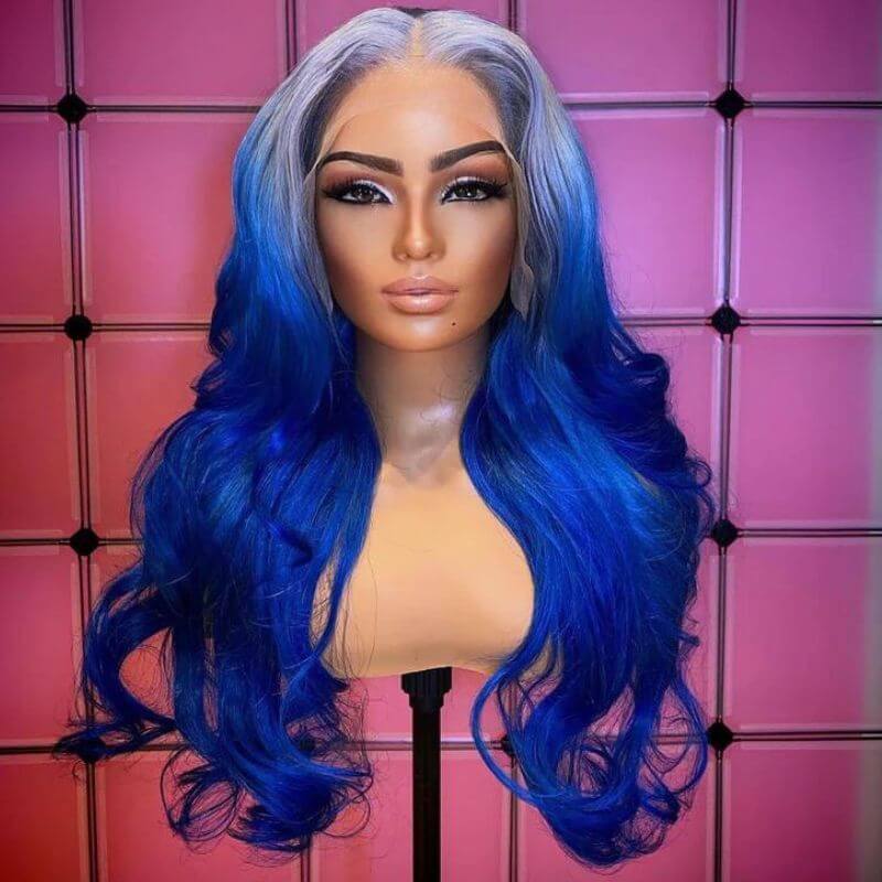 Body Wave Pink Lace Front Human Hair Wigs Brazilian Remy Highlight Colored Lace Front Wigs Ombre Blue Human Hair Lace Wig 150%