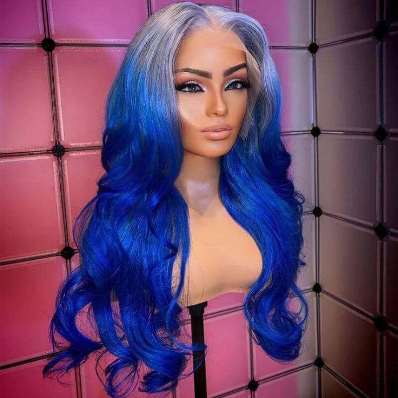 Body Wave Pink Lace Front Human Hair Wigs Brazilian Remy Highlight Colored Lace Front Wigs Ombre Blue Human Hair Lace Wig 150%