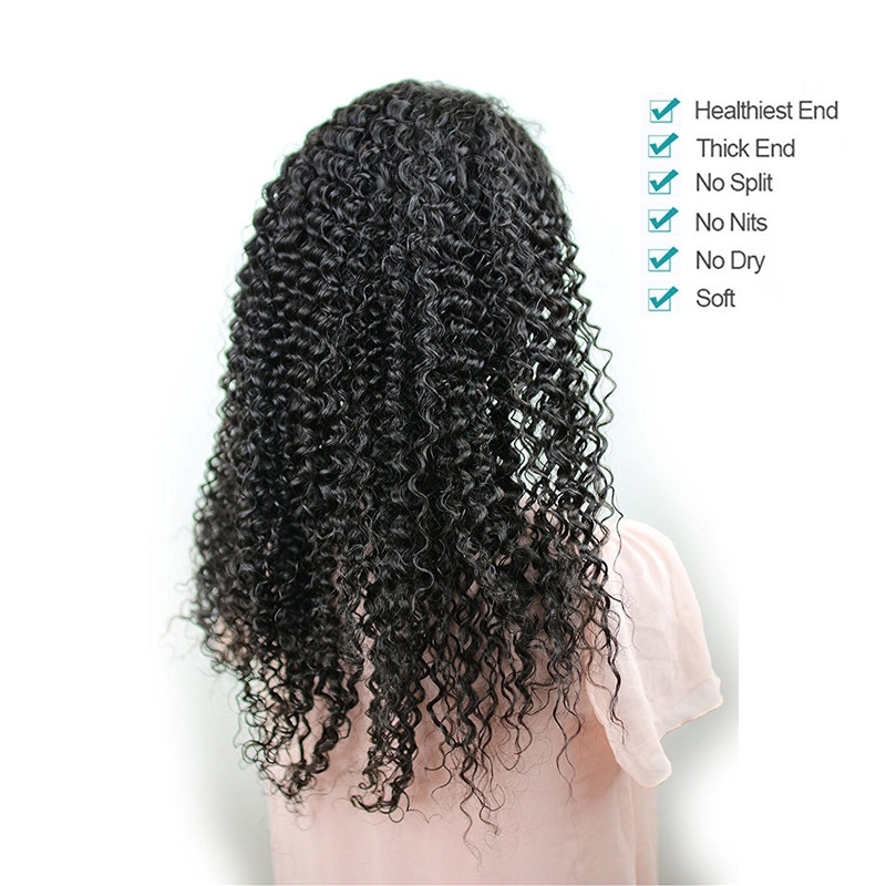 Kinky Curly Glueless Full Lace Wig 10A Unprocessed Brazilian Human Hair Afro Kinky Curly for African American Women Natural Color 18 inch