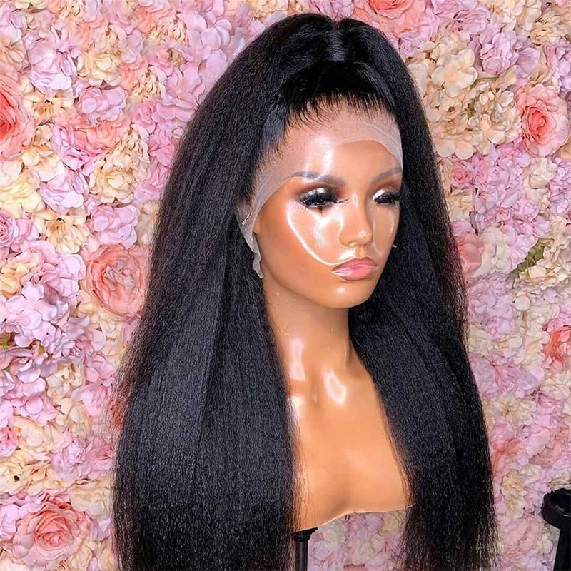 Kinky Straight Lace Front Wig Remy Peruvian 13x4 Lace Front Human Hair Wigs For Black Women Yaki Straight Human Hair Wigs