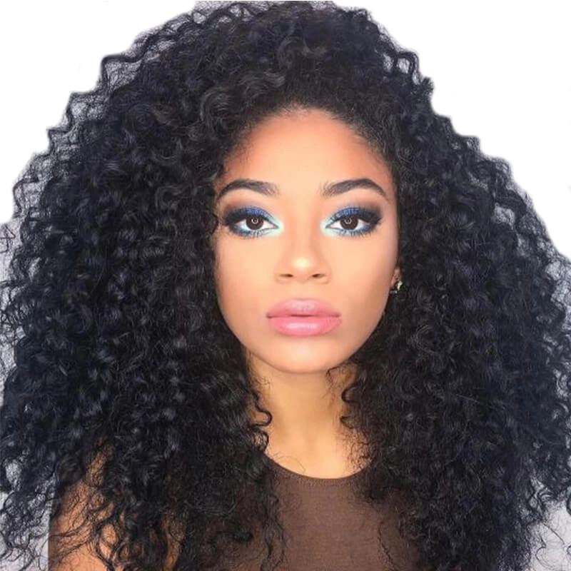 Brazilian Lace Front weave Ponytail Wigs Kinky Curly Wig Pre-Plucked Natural Hair Line 150% Density wigs