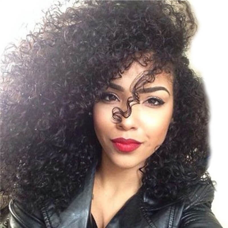 Kinky Curly Glueless Full Lace Wig 10A Unprocessed Brazilian Human Hair Afro Kinky Curly for African American Women Natural Color 18 inch