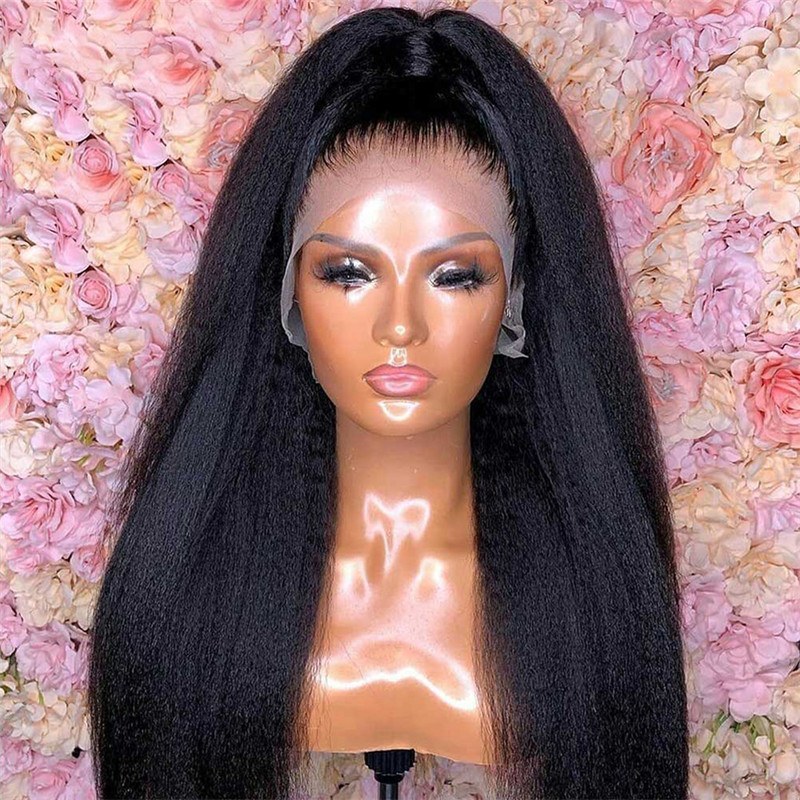 Kinky Straight Lace Front Wig Remy Peruvian 13x4 Lace Front Human Hair Wigs For Black Women Yaki Straight Human Hair Wigs