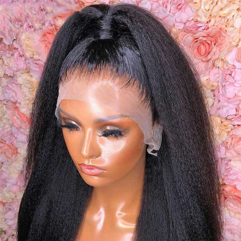Kinky Straight Lace Front Wig Remy Peruvian 13x4 Lace Front Human Hair Wigs For Black Women Yaki Straight Human Hair Wigs