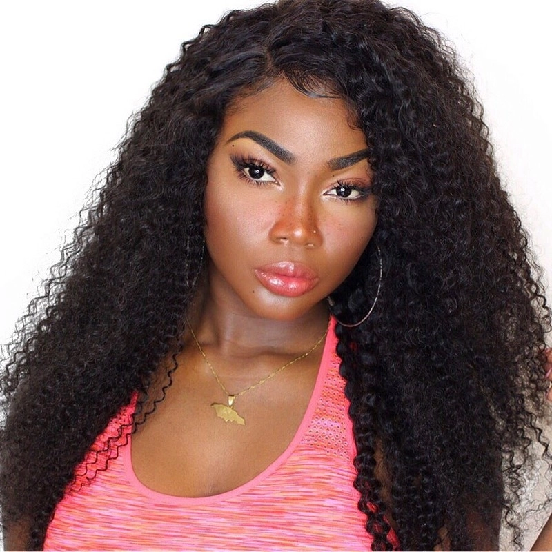 Lace Front Wigs Natural Hair Kinky Curly For Black Women 130% Density Pre Plucked Brazilian Remy Hair Wigs Bleached Knots With Natural Baby Hair