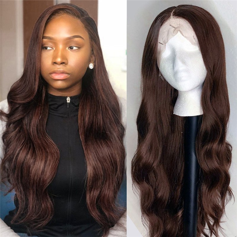 Body Wave #2 Dark Brown Highlights Lace Front Wig Brazilian Remy Human Hair Wigs For Black Women Glueless Brown Wig Pre Plucked