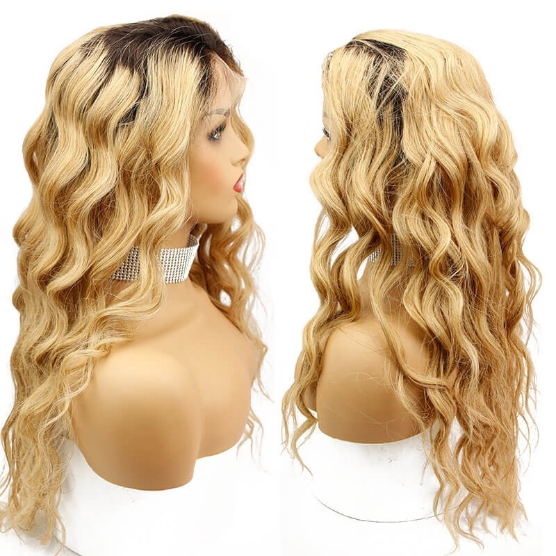 Ombre Colored Brazilian Human Hair Lace Wigs 1B/27 Loose Wave Hair Lace Wigs Bleached Knots Pre Plucked Hair Line with Natural Baby Hair