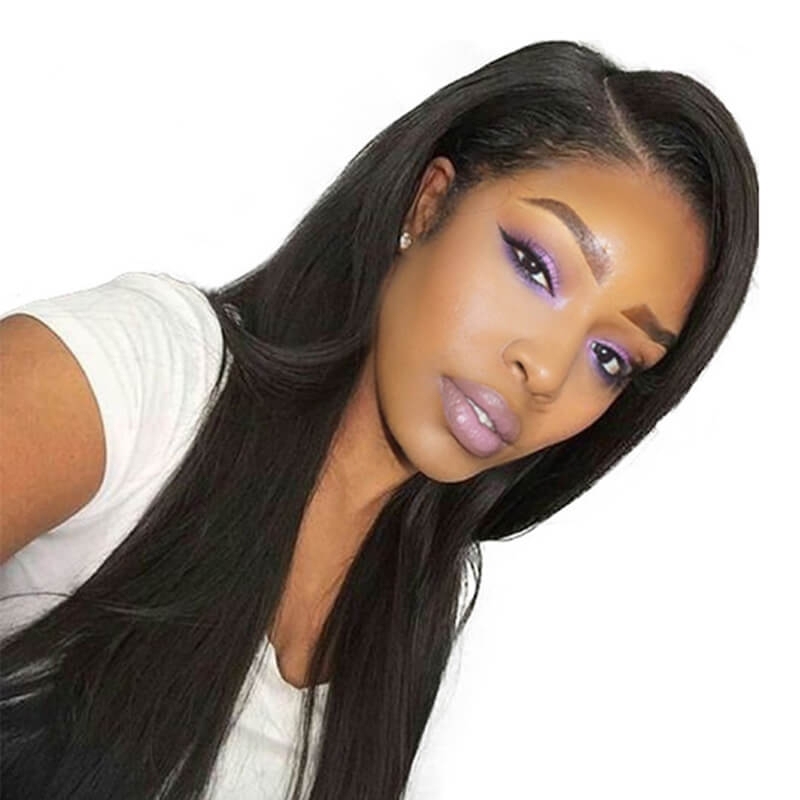 Pretty Lace Front Wigs Natural Black Silk Straight Indian Hair Bleached Knots Natural Baby Hair Around Pre-Plucked For Black Women