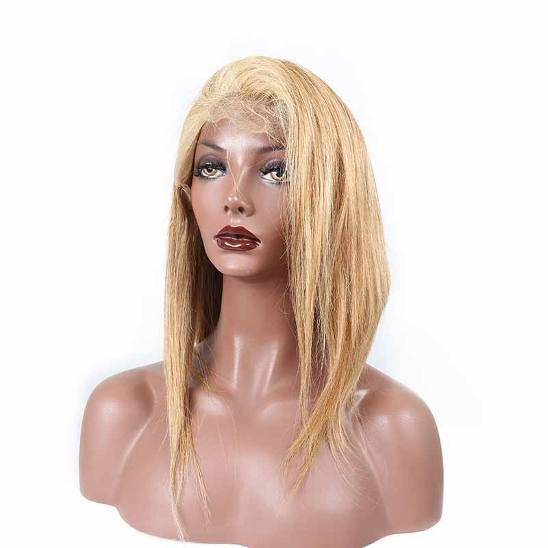 Blonde Human Hair Lace Front Wigs Color #27 Silky Staight Natural Color Pre-Plucked Lace Wig with Baby Hair