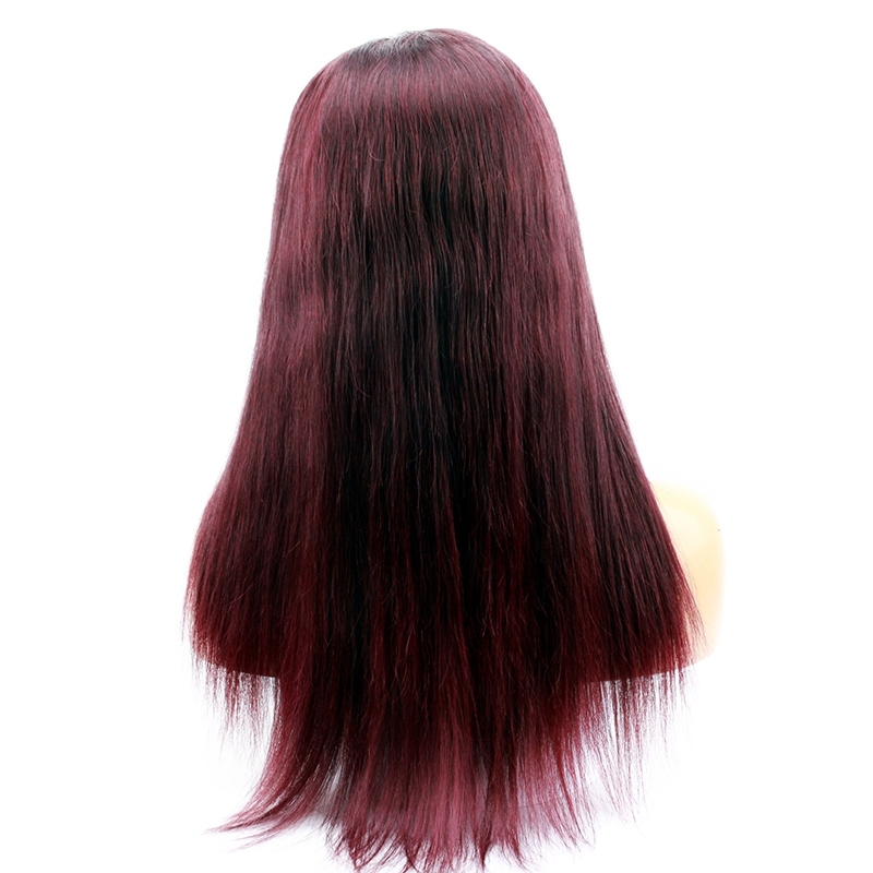 Color 99j Brazilian Straight Human Hair Wigs with Baby Hair Lace Wig for Black Women