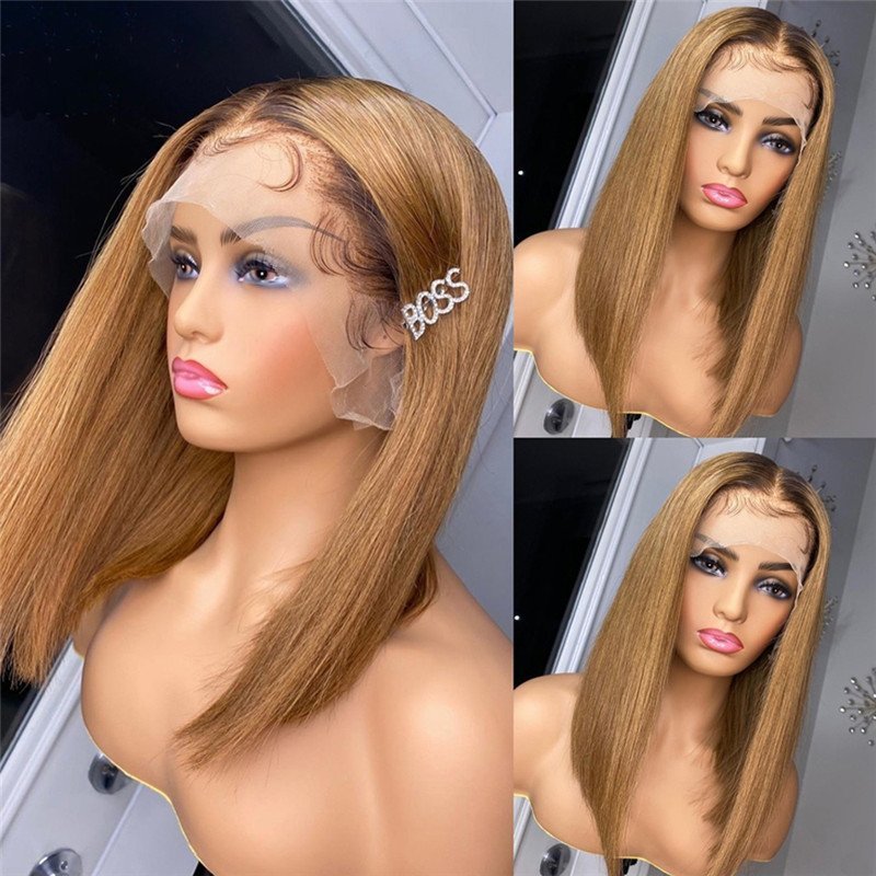 Straight Bob T4 27 honey blonde lace front wigs 150% Peruvian Remy Hair Bob Colored Human Hair Wigs For Women 4x4 Closure Wig