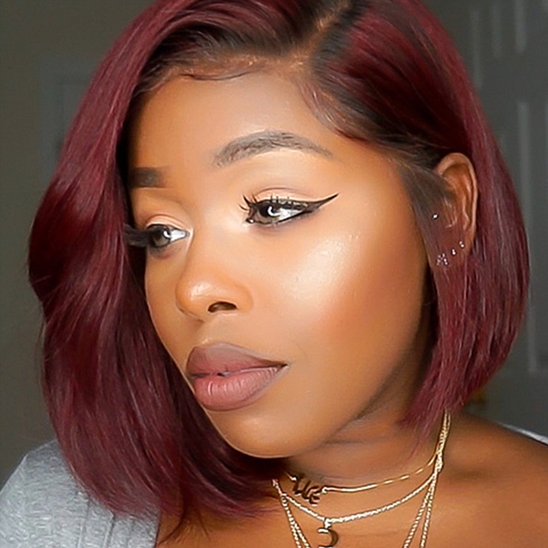 Brazilian Remy Hair Ombre Red #2/99J Bob Lace Wig With Human Hair