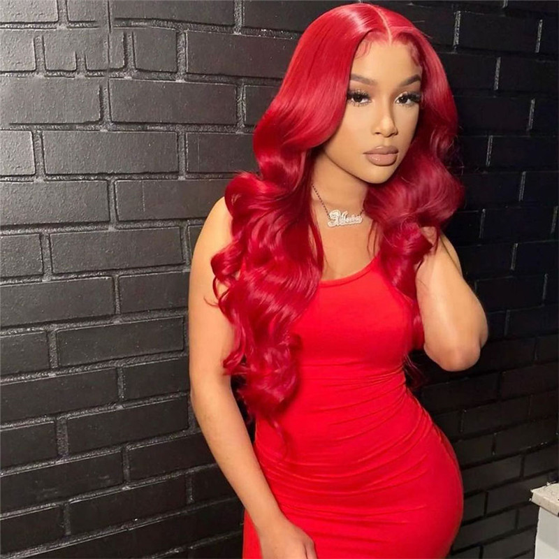 Body Wave Red Colored Human Hair Lace Wigs Brazilian Remy Human Hair Wigs For Women