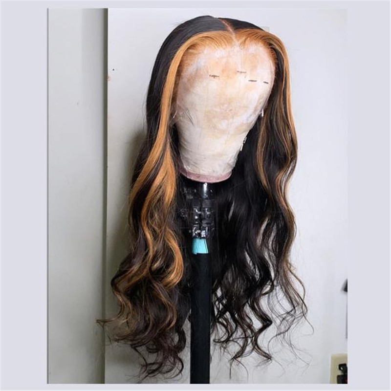 Brazilian Hair Lace Front Natural Wave Blond Streak Highlight Wig