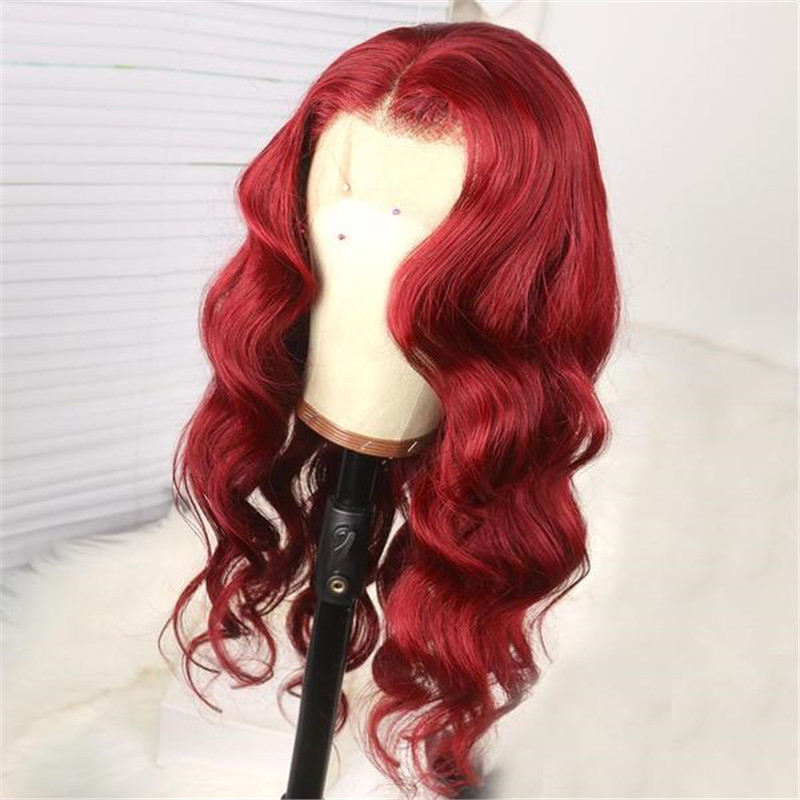 Peruvian Hair Lace Front Wig Wine Red Color Body Wave Style