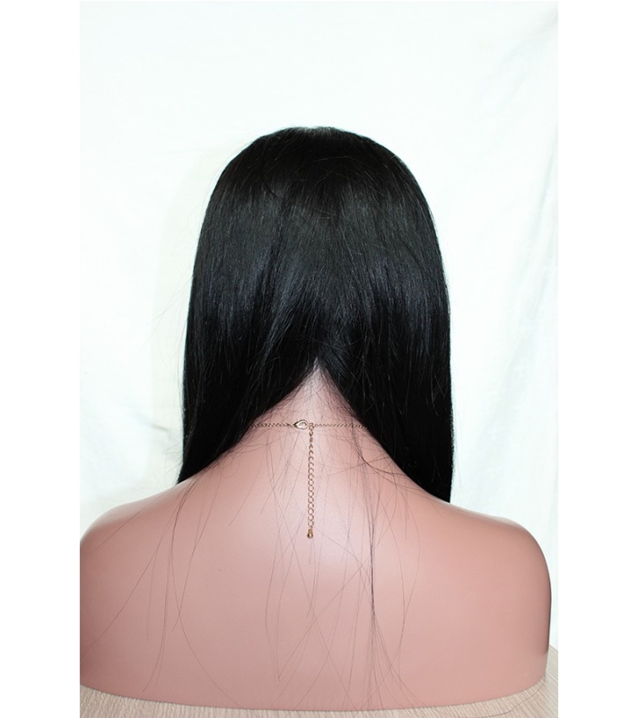 Human Lace Front Wigs With Baby Hair Natural Black Silk Straight Peruvian Hair Wig With Natural Baby Hair Bleached Knots