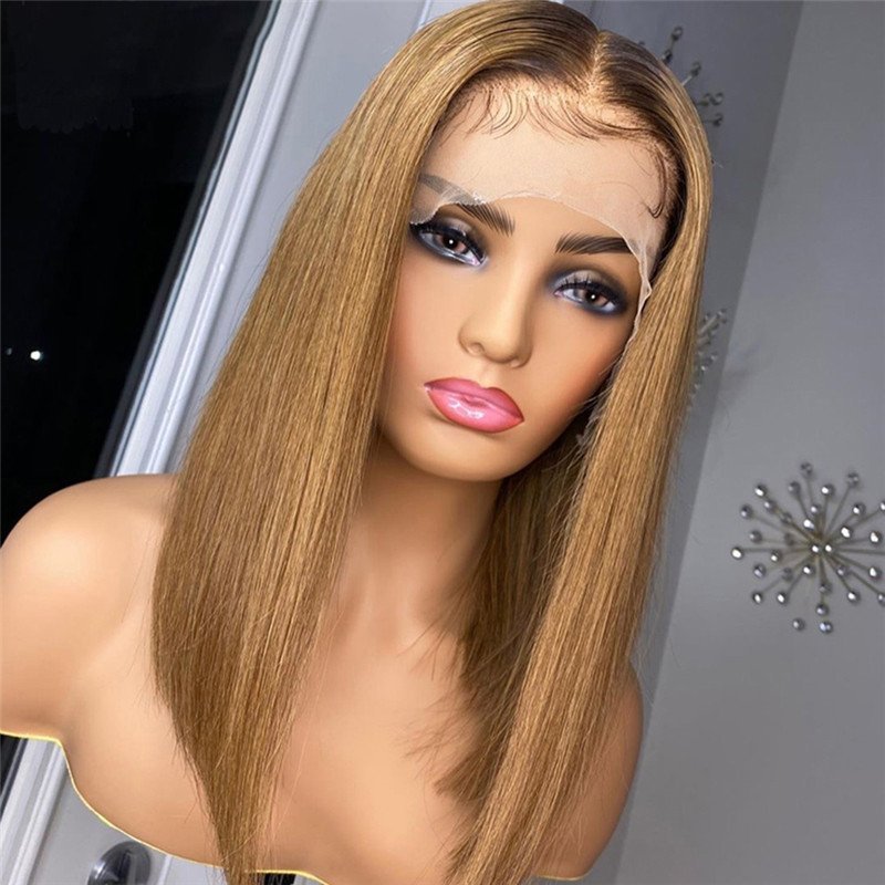 Straight Bob T4 27 honey blonde lace front wigs 150% Peruvian Remy Hair Bob Colored Human Hair Wigs For Women 4x4 Closure Wig