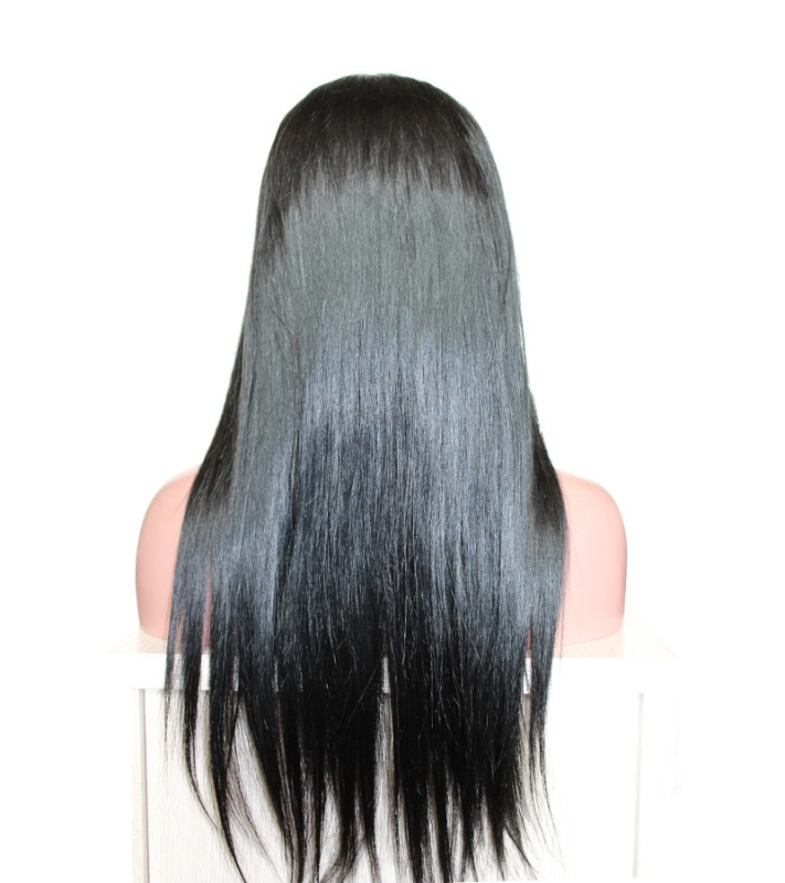 Pretty Lace Front Wigs Natural Black Silk Straight Indian Hair Bleached Knots Natural Baby Hair Around Pre-Plucked For Black Women