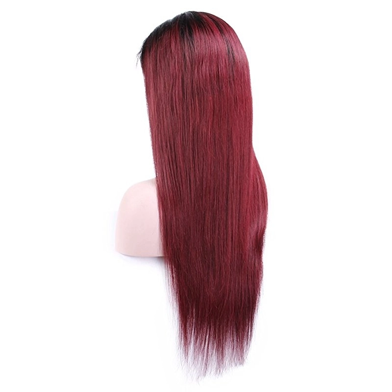Human Hair Straight Lace Front Wigs Real Brazilian Hair Ombre Black Roots 1B 99J Color