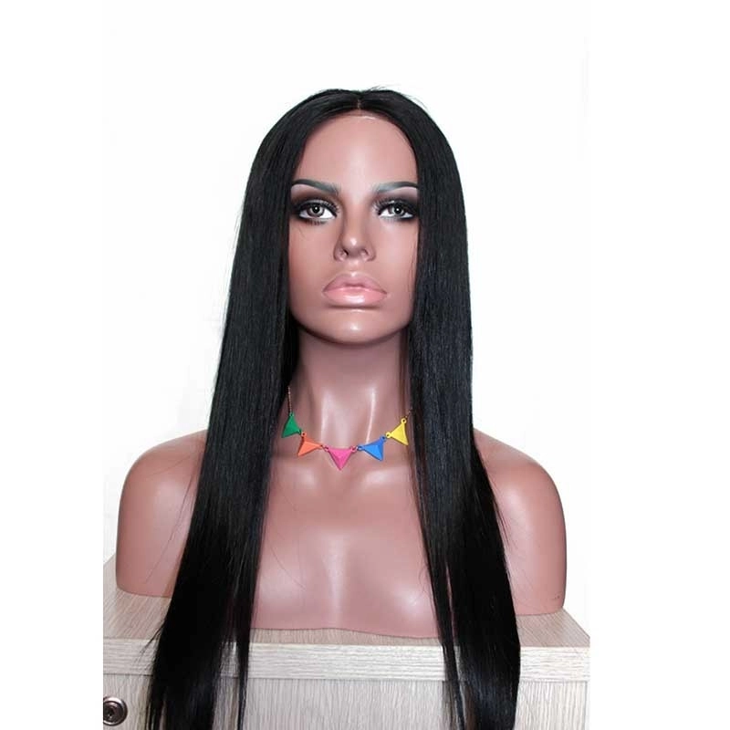 Pretty Lace Front Wigs Natural Black Silk Straight Indian Hair Bleached Knots Natural Baby Hair Around Pre-Plucked For Black Women