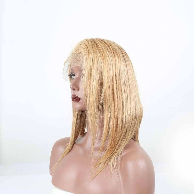 Blonde Human Hair Lace Front Wigs Color #27 Silky Staight Natural Color Pre-Plucked Lace Wig with Baby Hair