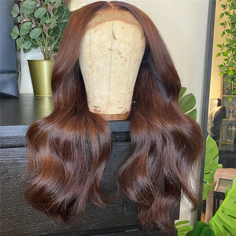 13x4 Brown Lace Front Human Hair Wigs For Women 150% Peruvian Hair Highlight Wig Body Wave 13x6 Brown Lace Front Wig 8-28inch