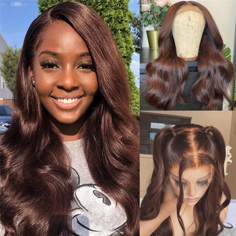 13x4 Brown Lace Front Human Hair Wigs For Women 150% Peruvian Hair Highlight Wig Body Wave 13x6 Brown Lace Front Wig 8-28inch