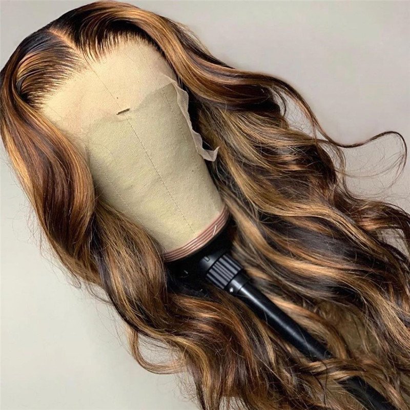 Brown 13x4 Lace Front Wig Honey Blonde Body Wave Brazilian Remy Highlight Ombre Lace Front Human Hair Wigs For Women 10-28inch