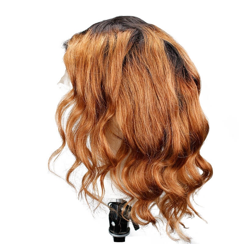 Ombre Colored Human Hair Lace Front Wigs 1B/27 Wavy Brazilian Hair Lace Wig Pre Plucked With Baby Hair