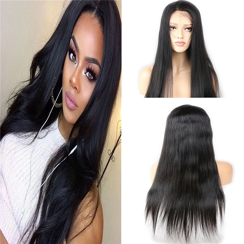 Full Lace Wigs Brazilian Human Hair Glueless Full Lace Wigs Silk Straight Lace Front Wigs Natural Color (26 inch, Lace Front Wigs)