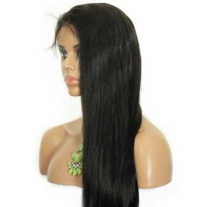 Long Black Lace Front Wig Silky Straight Natural Color Human Hair Natural Hair Line Ponytail Wigs Brazilian Wigs 180% Density