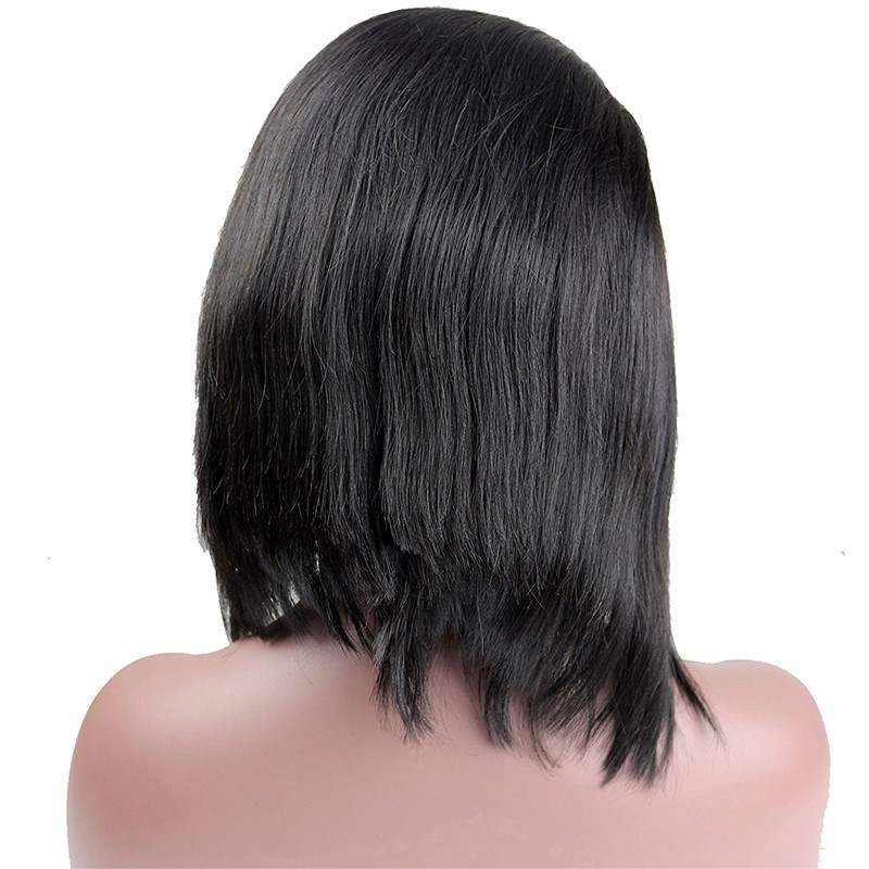 Short Human Hair Wigs Front Lace and Full Lace Wig with Bangs in Front Side Part 8-16
