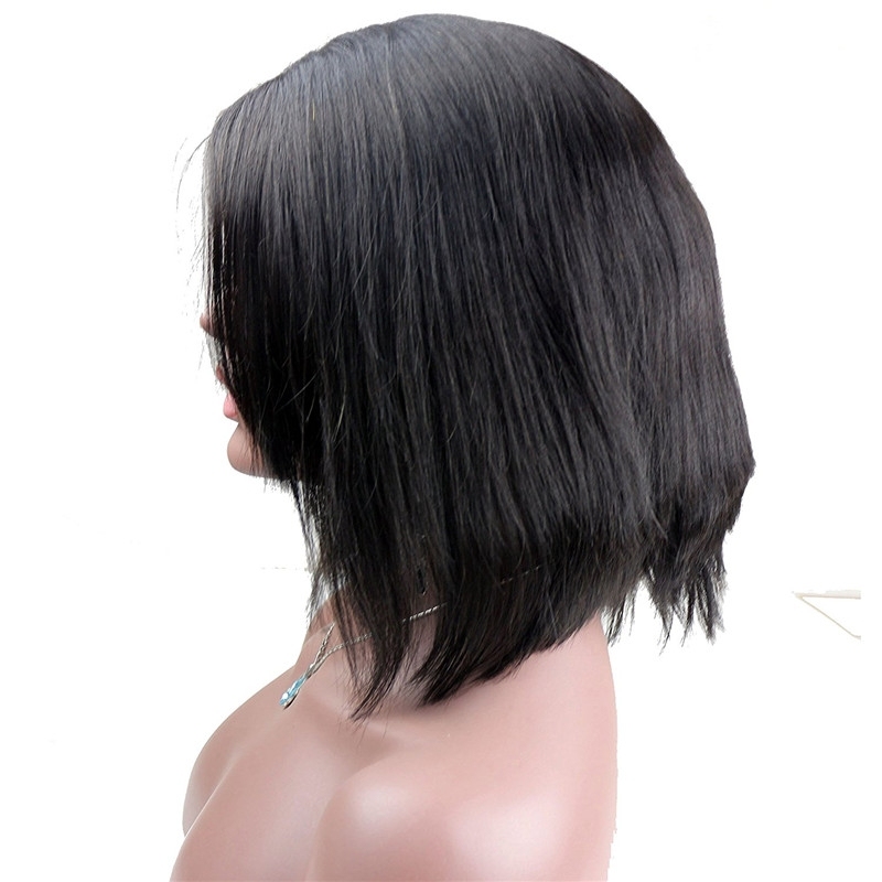 Short Human Hair Wigs Front Lace and Full Lace Wig with Bangs in Front Side Part 8-16