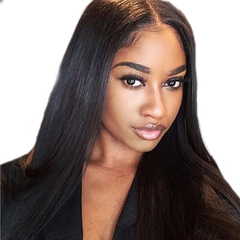 Glueless Full Lace Wig Silk Straight Brazilian Remy Human Hair Free Part Natural Hairline for Black Women Natural Color 24 inch