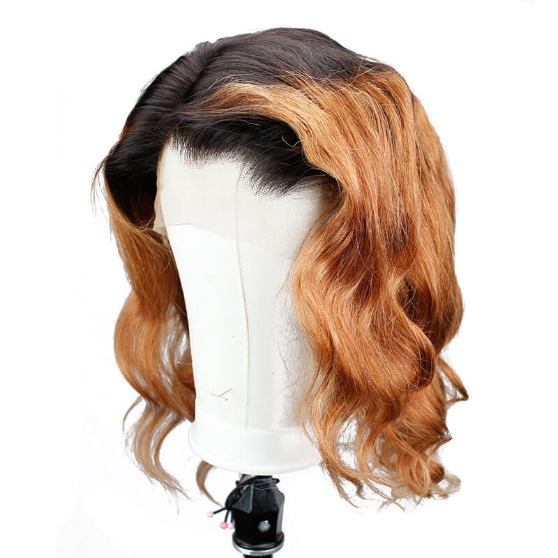 Ombre Colored Human Hair Lace Front Wigs 1B/27 Wavy Brazilian Hair Lace Wig Pre Plucked With Baby Hair