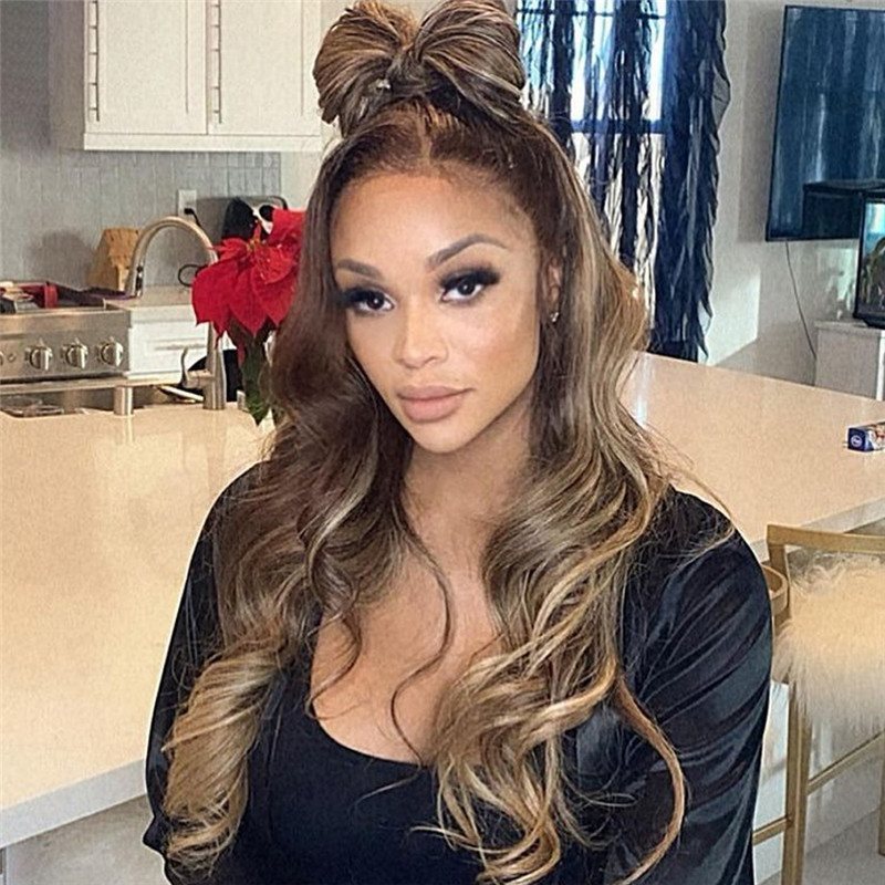 Brown 13x4 Lace Front Wig Honey Blonde Body Wave Brazilian Remy Highlight Ombre Lace Front Human Hair Wigs For Women 10-28inch