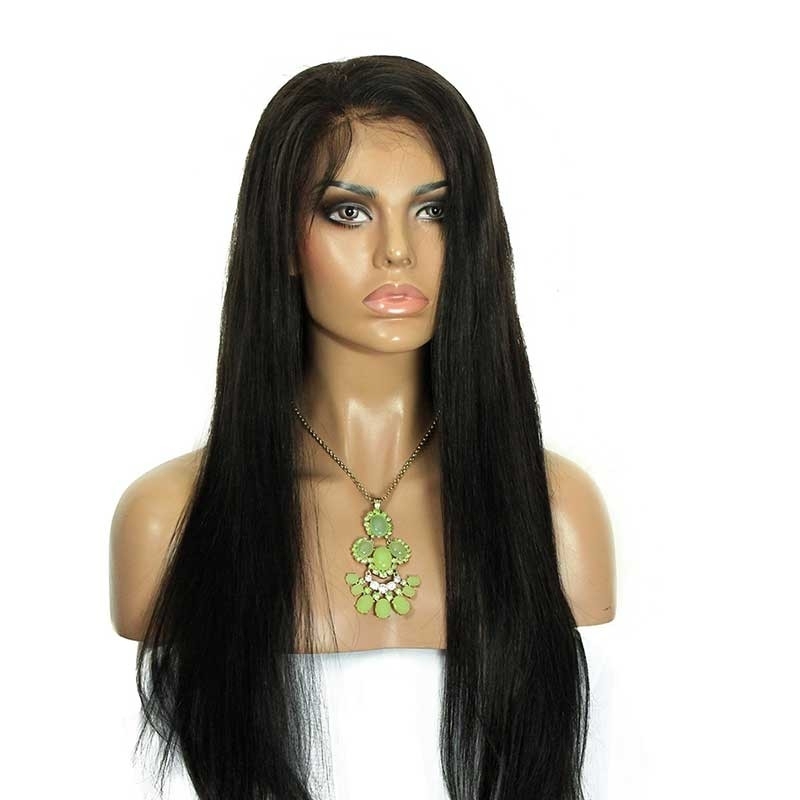 Long Black Lace Front Wig Silky Straight Natural Color Human Hair Natural Hair Line Ponytail Wigs Brazilian Wigs 180% Density