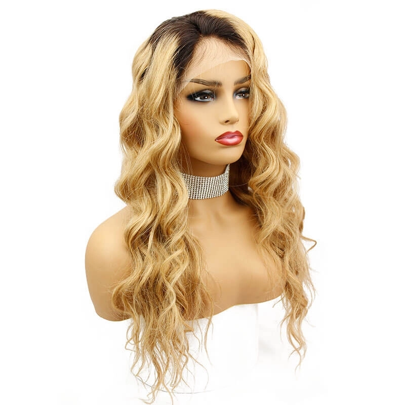 Ombre Colored Brazilian Human Hair Lace Wigs 1B/27 Loose Wave Hair Lace Wigs Bleached Knots Pre Plucked Hair Line with Natural Baby Hair